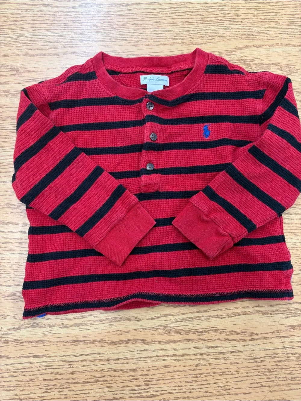 Ralph Lauren Red and Navy Striped Long-Sleeve Henley